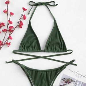 NWT Zaful ribbed bikini set- forest green Size 4